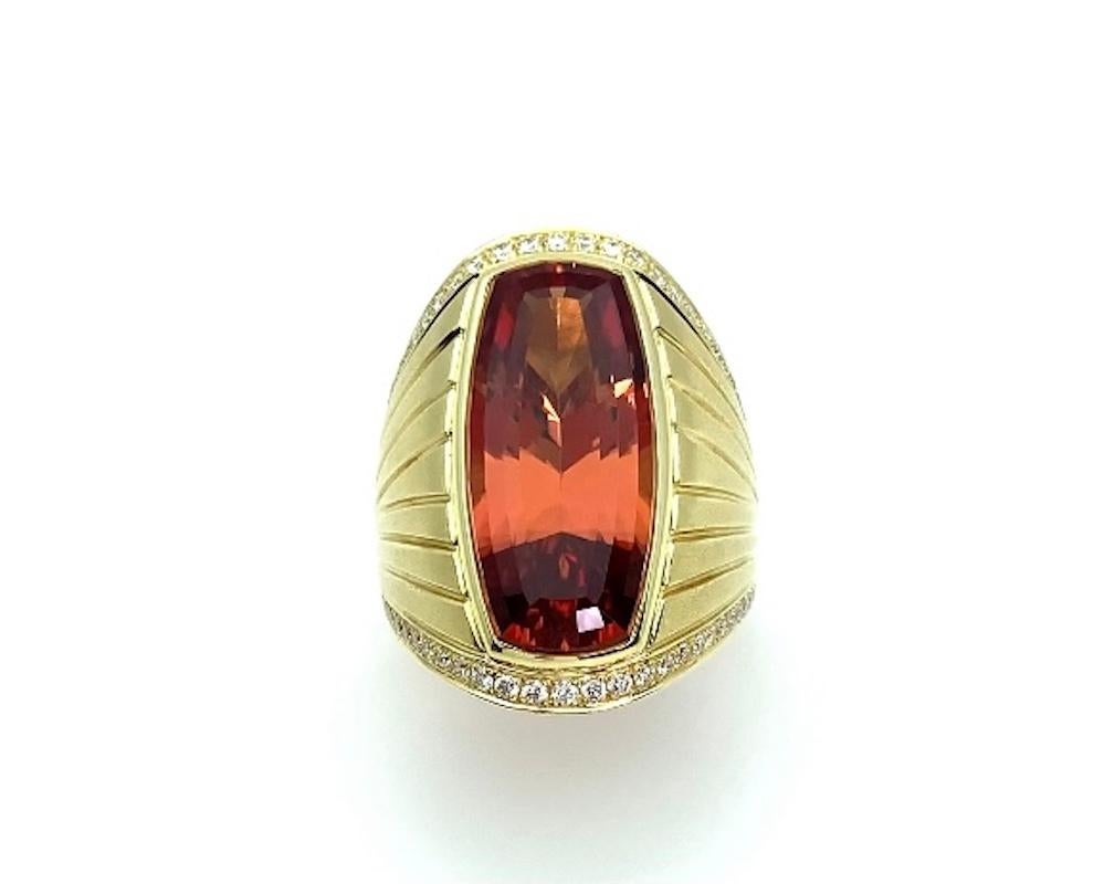 This modern style ring features a top quality imperial topaz from Brazil that will add a bit of retro funk to any outfit! Its natural tones, combined with a unique design, blend classic and contemporary in one cocktail ring. Fine brilliant cut