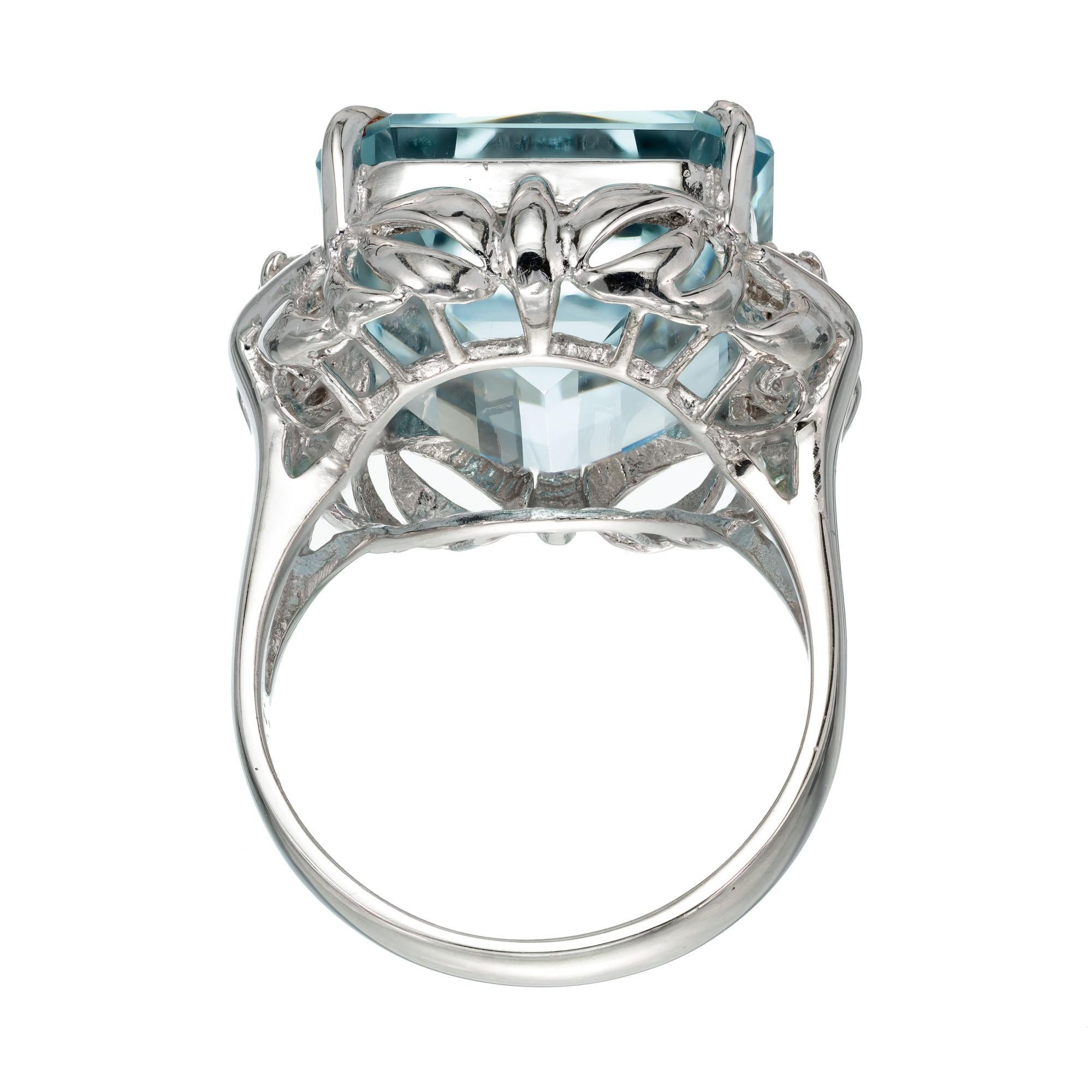 Emerald Cut 16.11 Carat Aquamarine Diamond Platinum Cocktail Ring For Sale