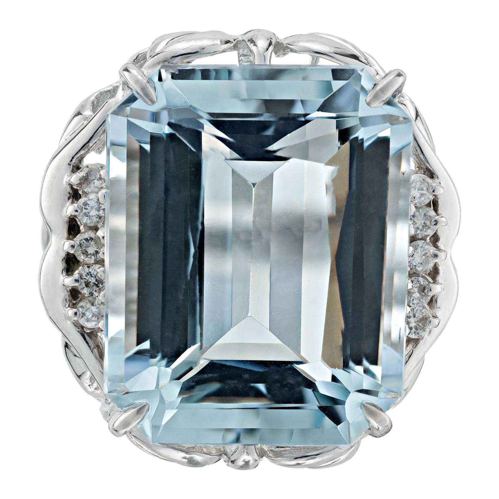 16.11 Carat Aquamarine Diamond Platinum Cocktail Ring