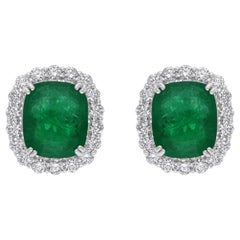 16.11 Carat Zambian Emerald 2.41 Carat SI/H Diamond Earrings 14 Karat White Gold