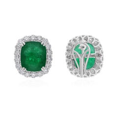 16.11 Carat Zambian Emerald 2.41 Carat SI/H Diamond Earrings 18 Karat White Gold