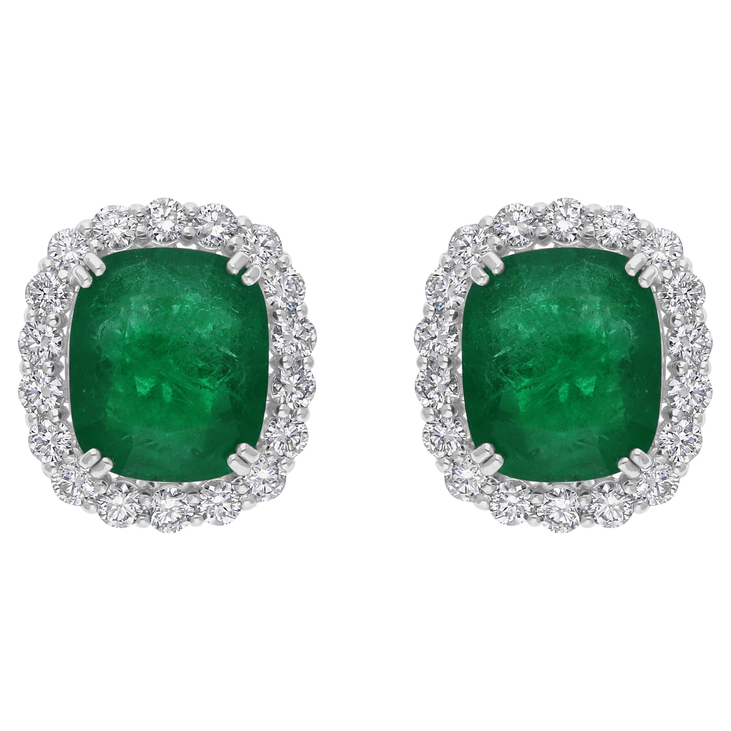 16.11 Carat Zambian Emerald 2.41 Carat SI/H Diamond Earrings 18 Karat White Gold