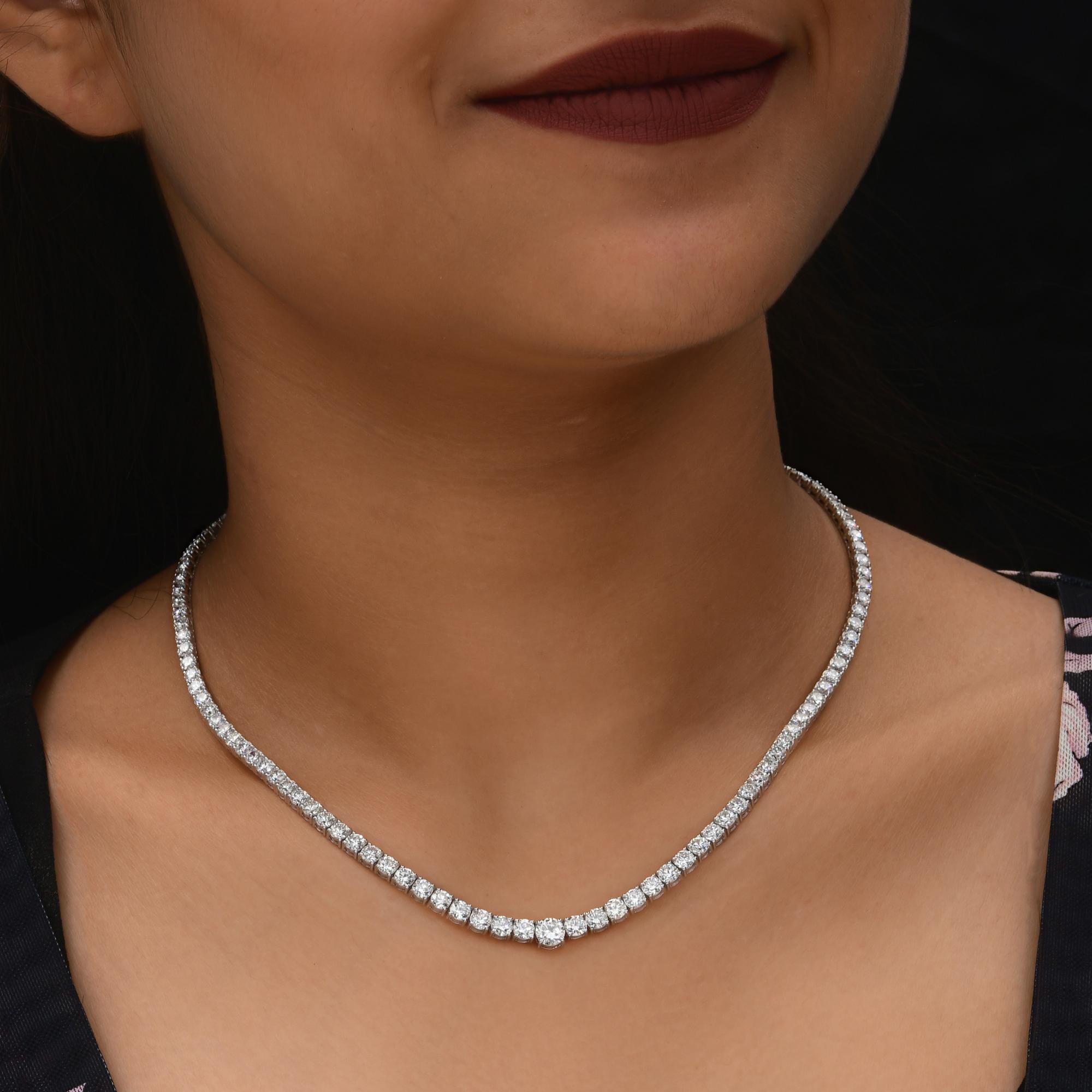 Round Cut 16.12 Carat SI/H Round Brilliant Cut Diamond Tennis Necklace 14 Karat White Gold For Sale