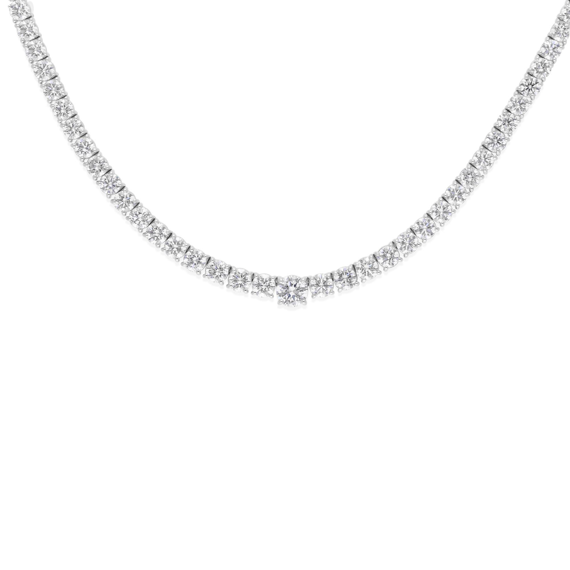 16,12 Karat SI/H Diamant-Tennis-Halskette aus 18 Karat Weißgold mit rundem Brillantschliff (Rundschliff) im Angebot