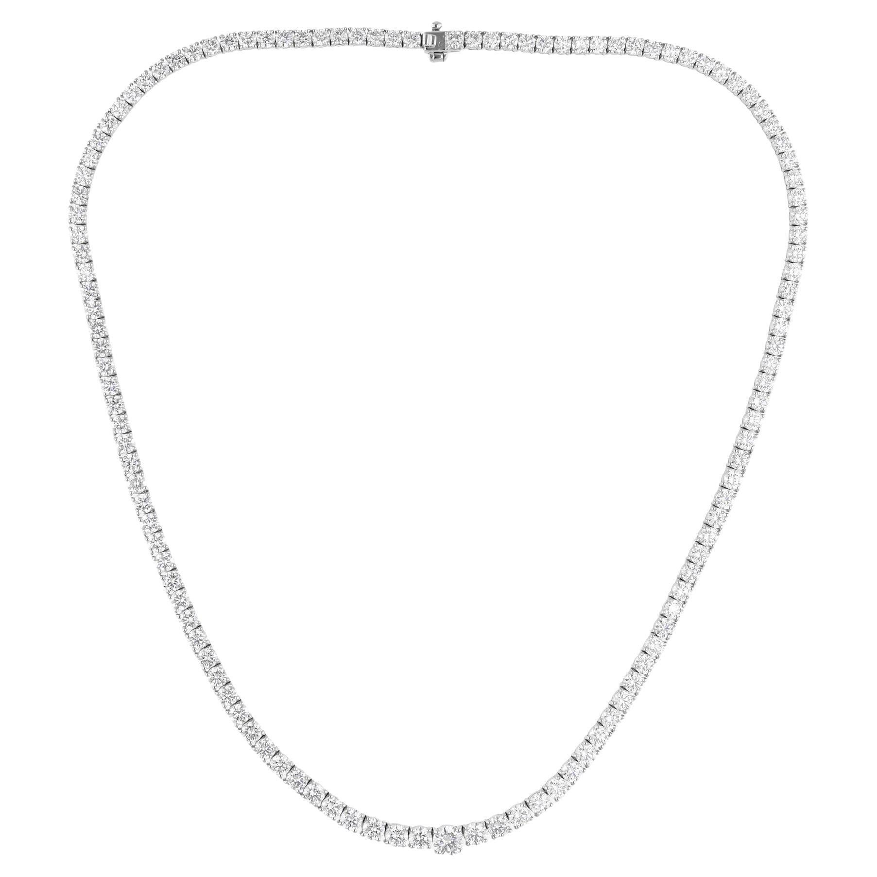 16.12 Carat SI/H Round Brilliant Cut Diamond Tennis Necklace 18 Karat White Gold