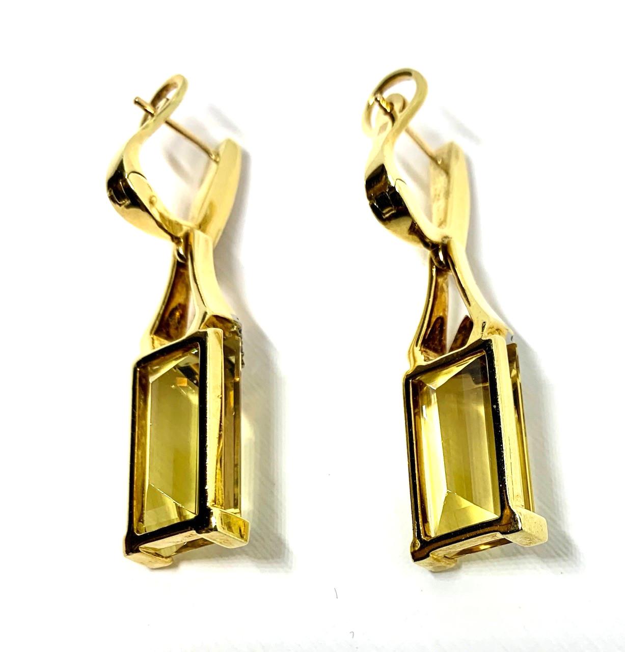 Mixed Cut 16 ct. t.w. Yellow Beryl, Black Diamond Yellow Gold Art Deco Inspired Earrings