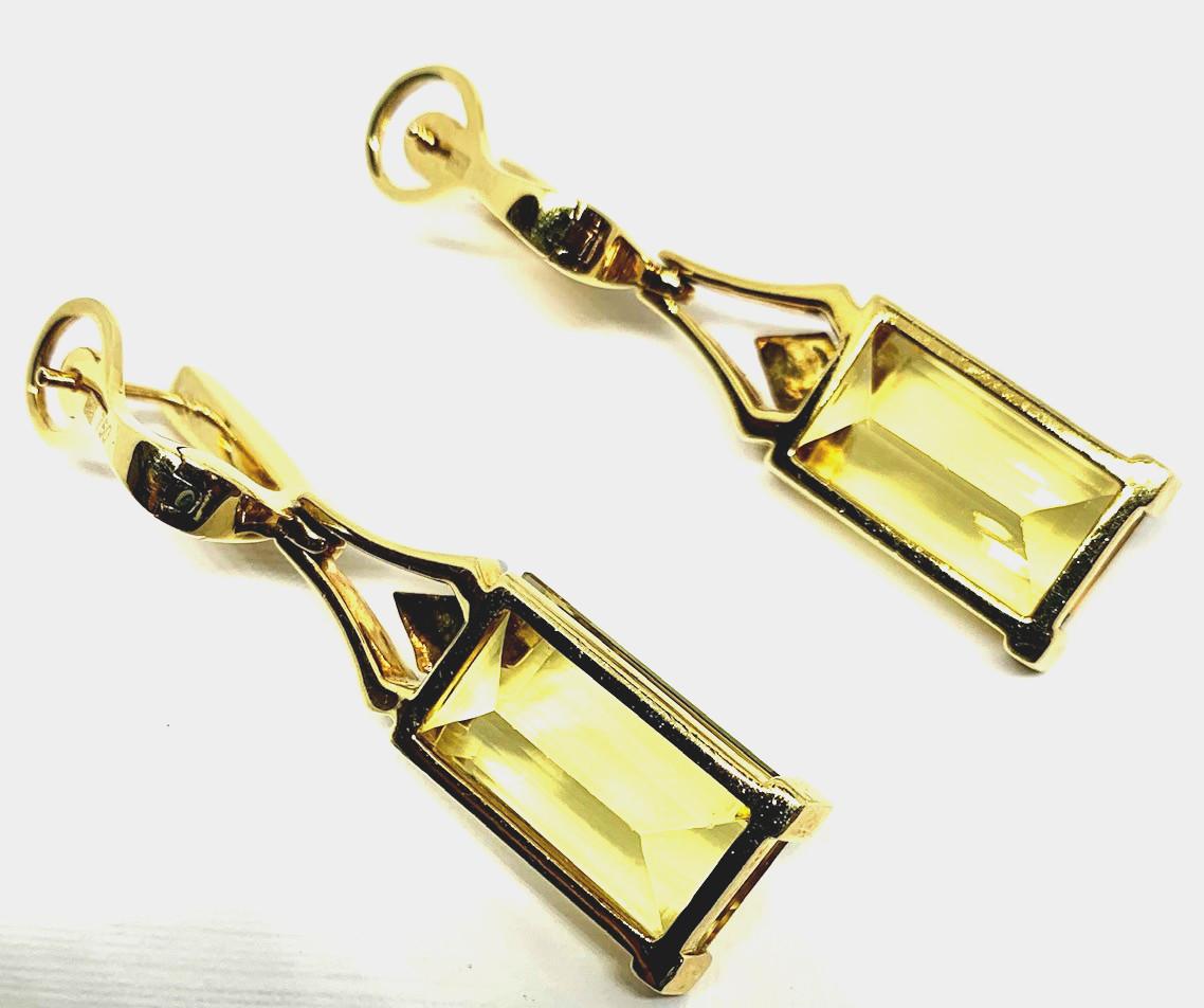 16 ct. t.w. Yellow Beryl, Black Diamond Yellow Gold Art Deco Inspired Earrings In New Condition In Los Angeles, CA