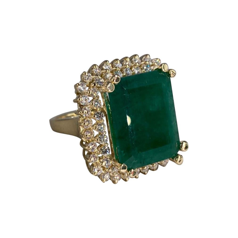 16.13 Carat Natural Emerald Yellow Gold Diamond Ring For Sale