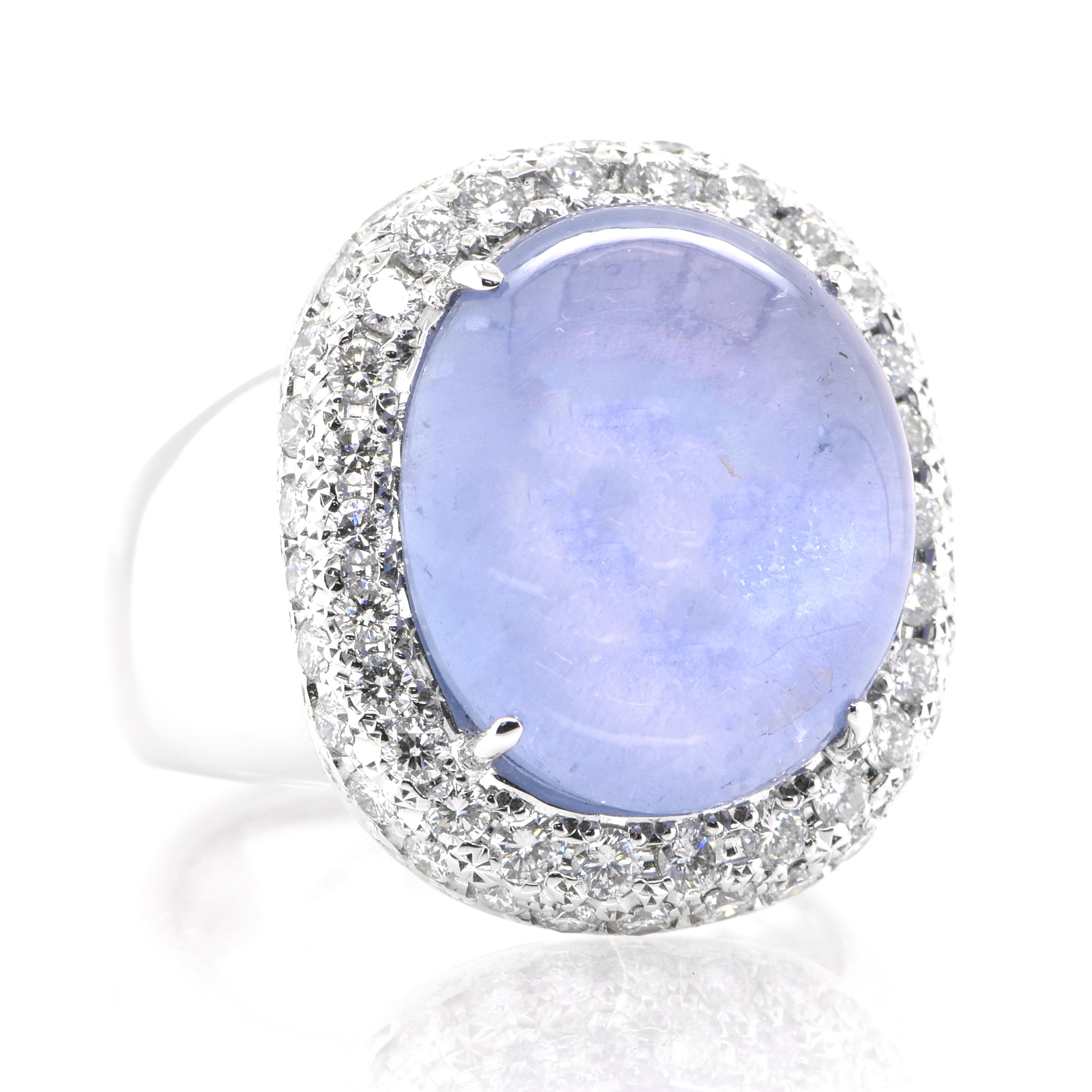 16.14 Karat natürlicher Stern-Saphir und Diamant-Cocktailring aus Platin (Cabochon)
