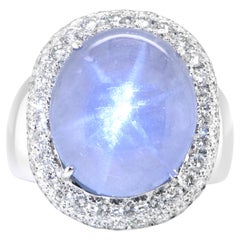 16.14 Carat Natural Star Sapphire and Diamond Cocktail Ring Set in Platinum