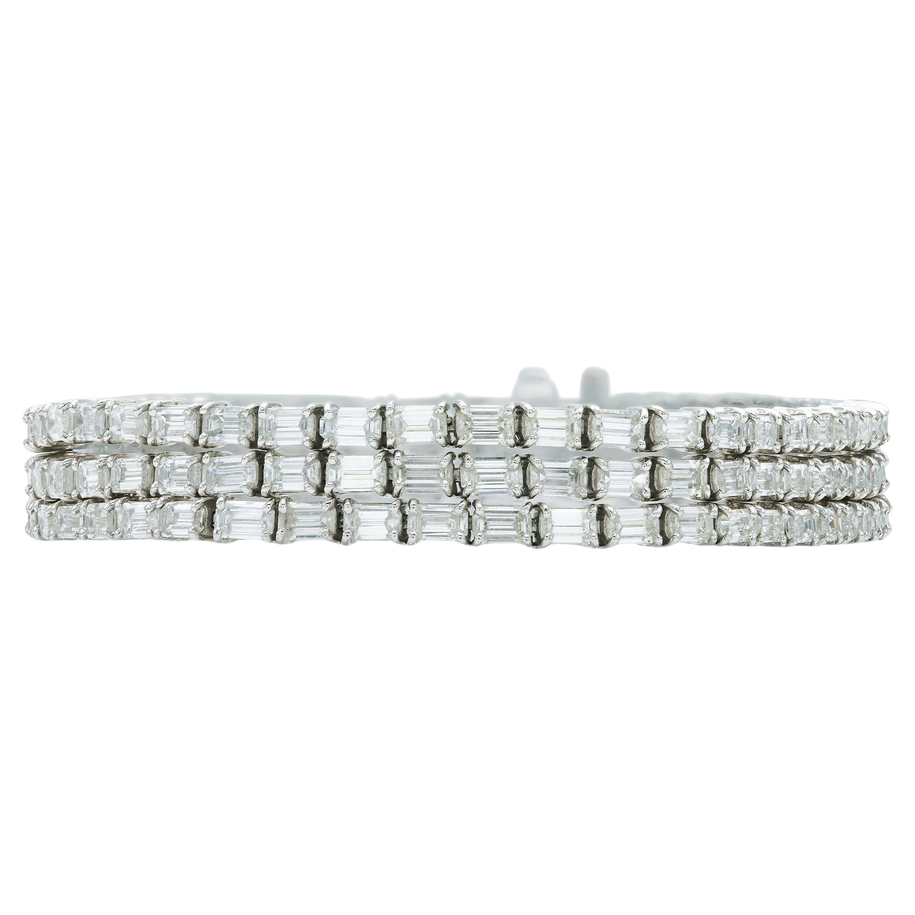 16.14 Carat Three-Strand Baguette Cut Diamond Bracelet