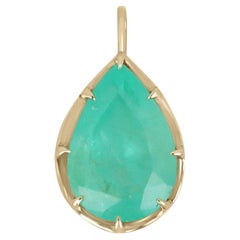 16.15 Carat Large Colombian Emerald 8 Claw Prong Georgian Style Pendant 14K