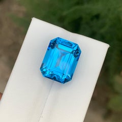 16.15 Carat Natural Loose Swiss Blue Topaz Emerald Shape Gemstone