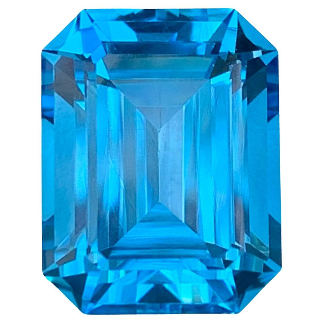 16.15 Carat Natural Loose Swiss Blue Topaz Emerald Shape Gemstone