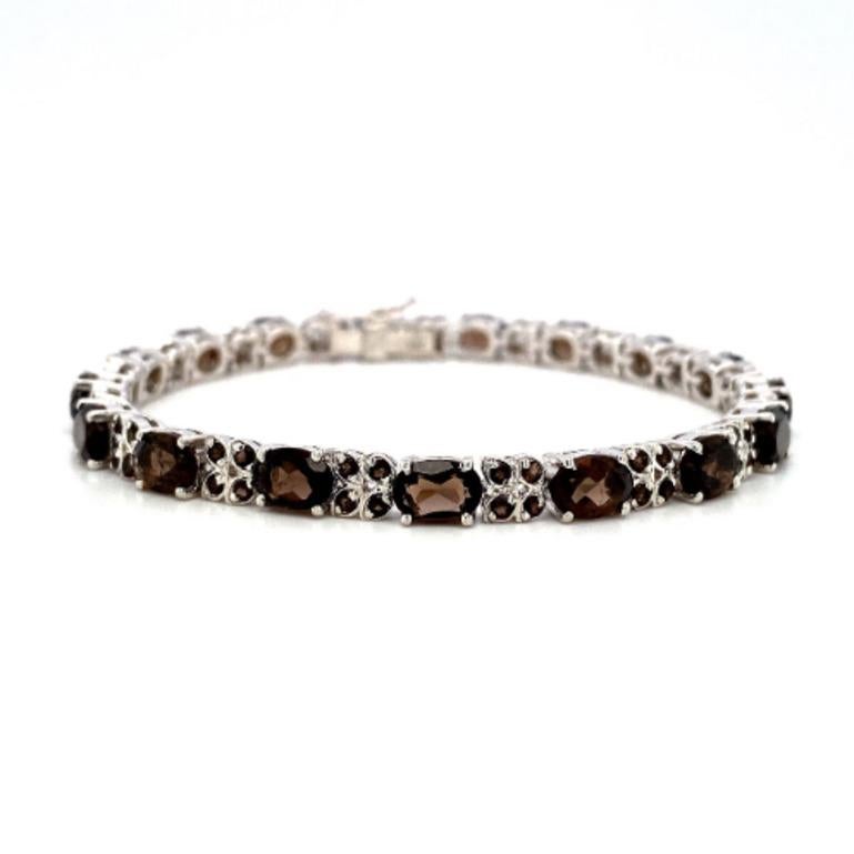 Retro 16.15 Carat Smoky Topaz Gemstone Tennis Bracelet for Mom in 925 Sterling Silver For Sale