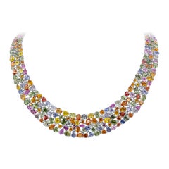 Roman Malakov 161.55 Carats Multi-Color Mixed-Cut Sapphire Wide Necklace