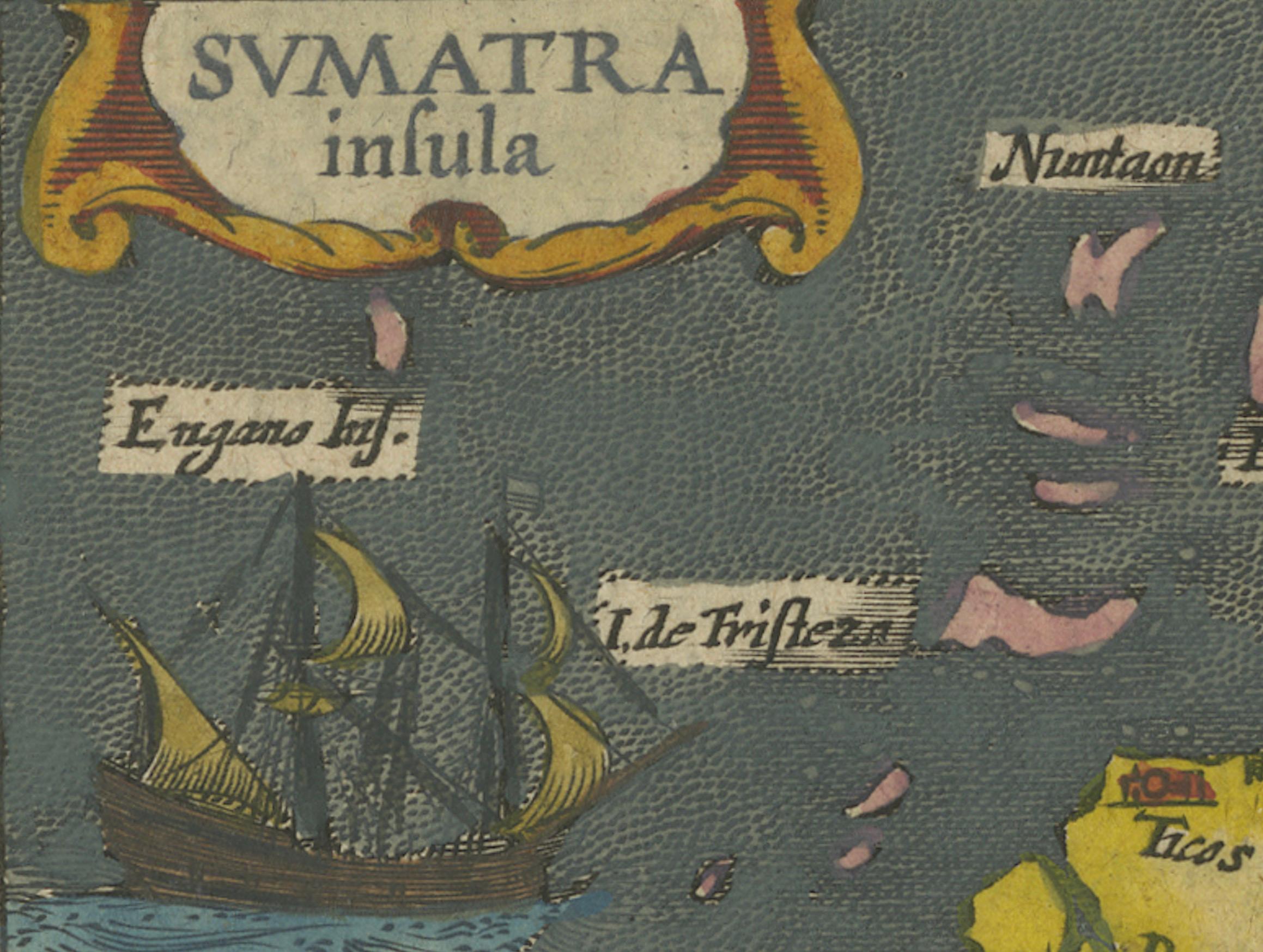 Engraved 1616 Bertius Map of Sumatra, Singapore and the Straits of Malacca For Sale