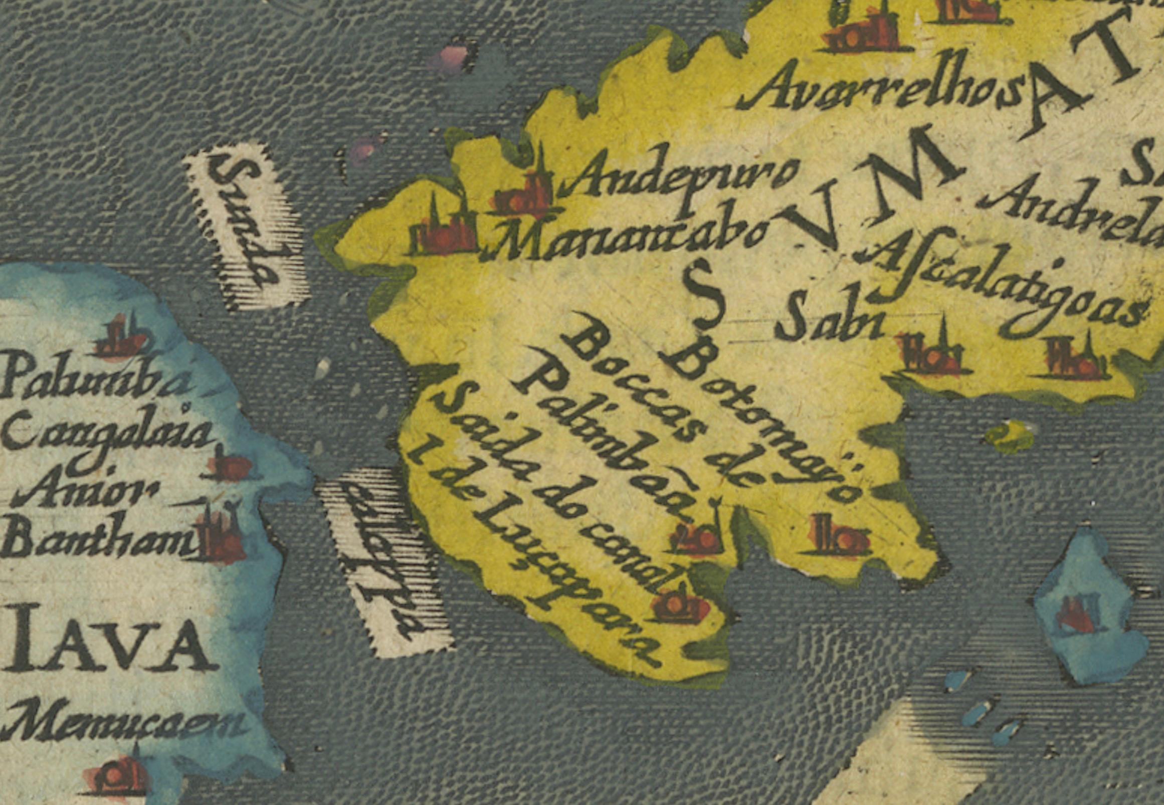 1616 Bertius Map of Sumatra, Singapore and the Straits of Malacca In Good Condition For Sale In Langweer, NL