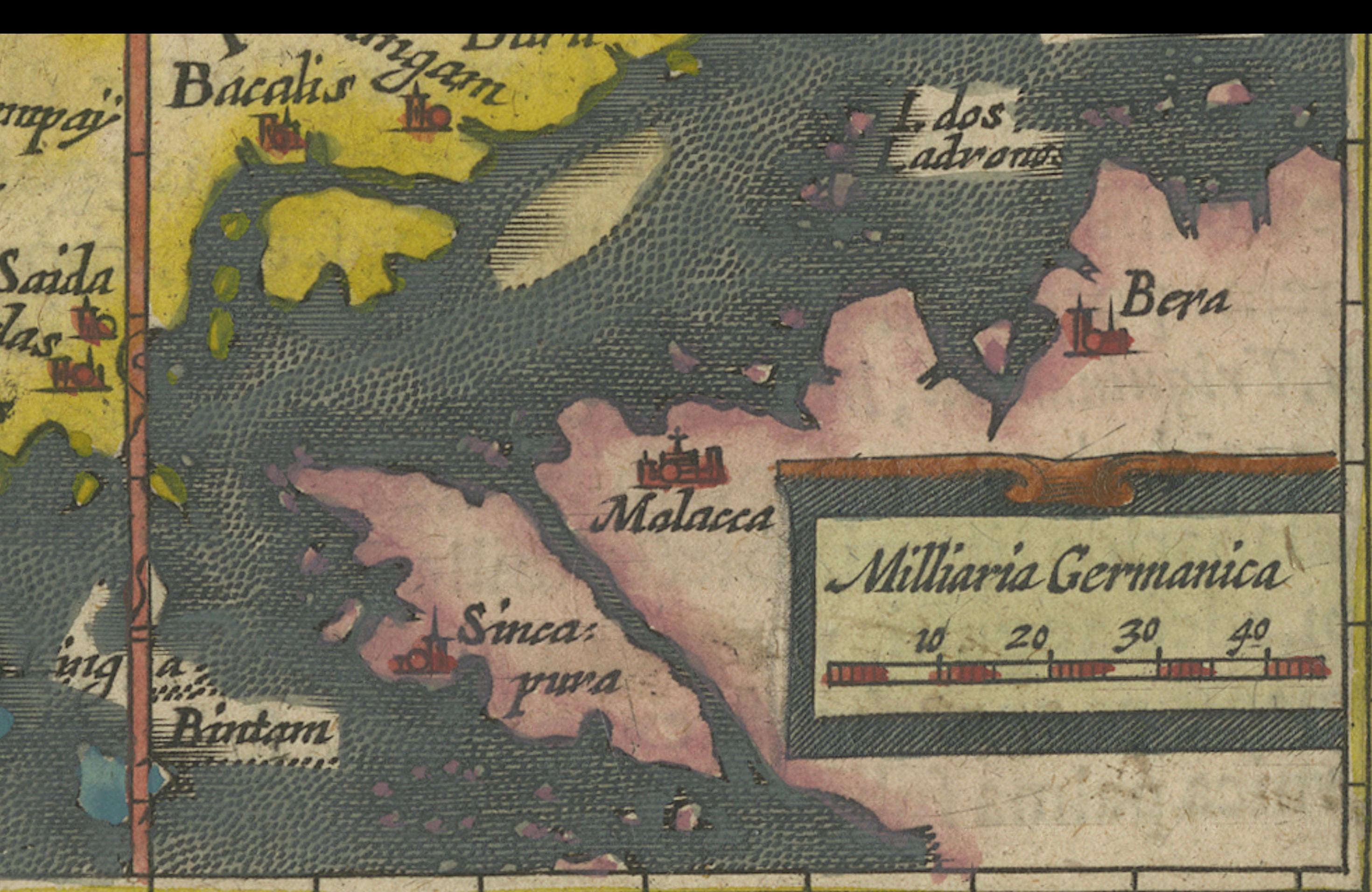 Engraved 1616 Bertius Map of Sumatra, Singapore and the Straits of Malacca For Sale