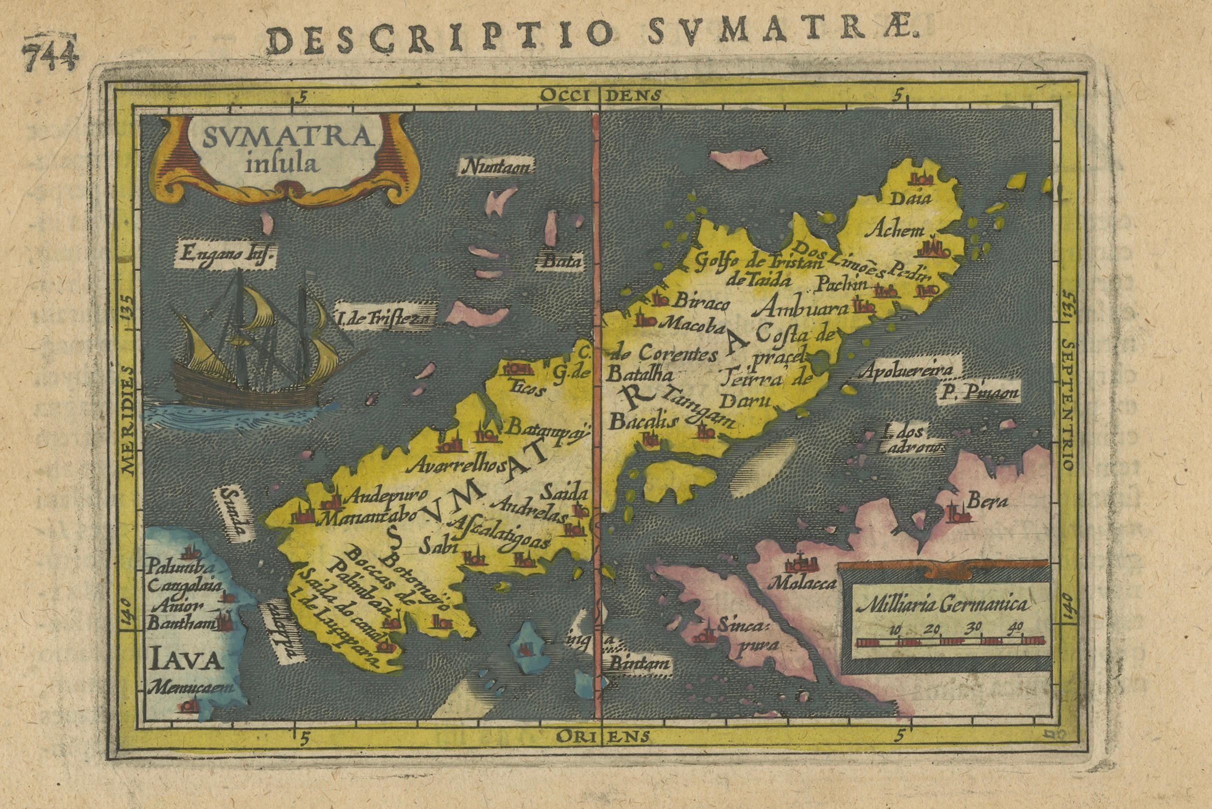 1616 Bertius Map of Sumatra, Singapore and the Straits of Malacca In Good Condition For Sale In Langweer, NL
