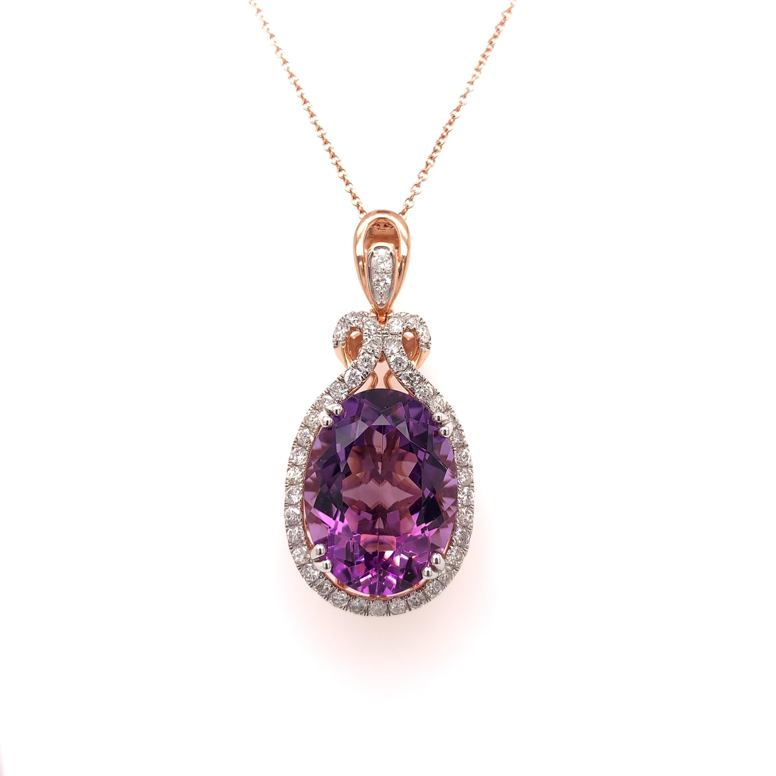 16.16 Carat Amethyst Diamond Pendant In New Condition For Sale In Richmond, BC