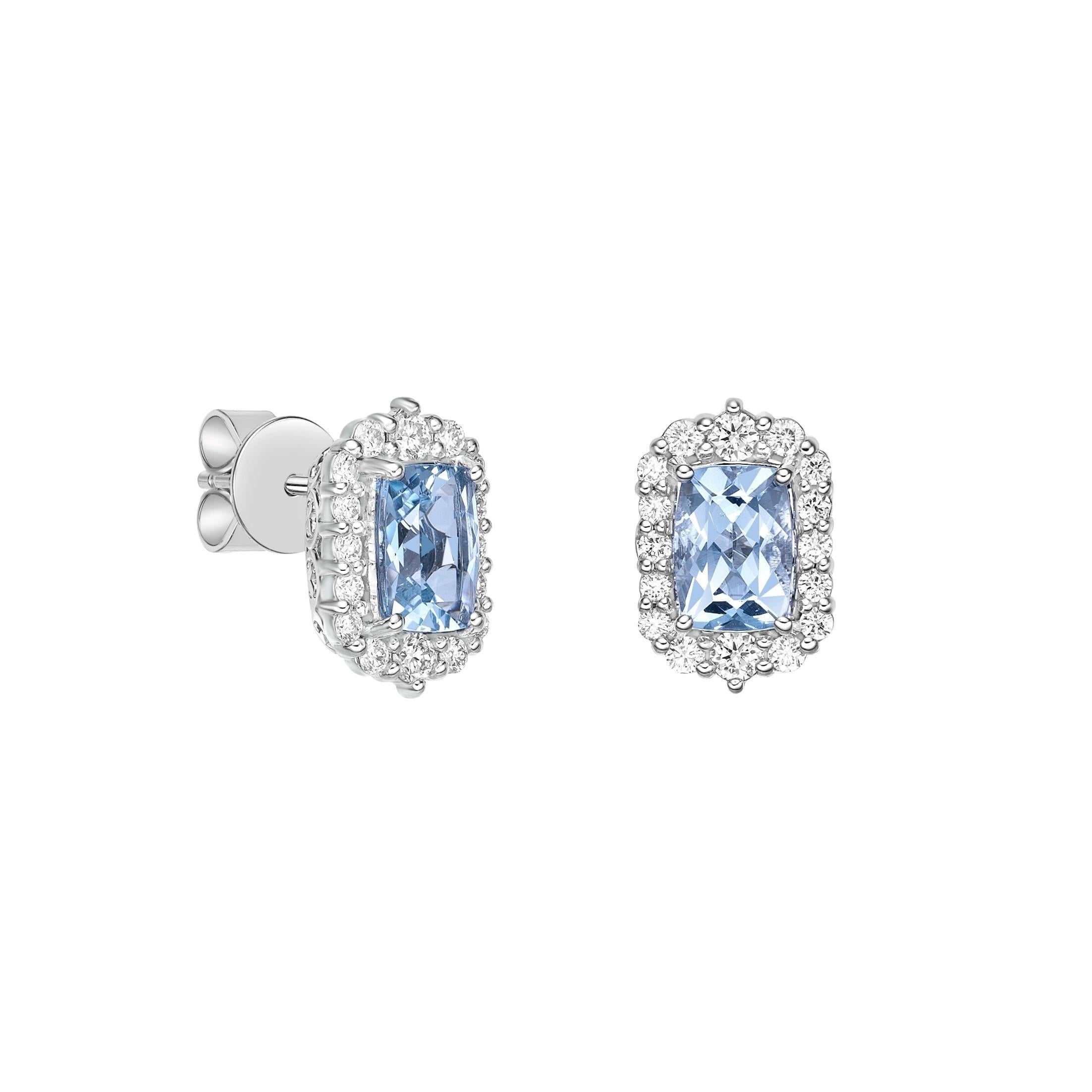 This collection features an array of aquamarines with an icy blue hue that is as cool as it gets! Accented with diamonds these Stud Earrings are made in white gold and present a classic yet elegant look. 

Aquamarine stud Earrings in 18Karat White