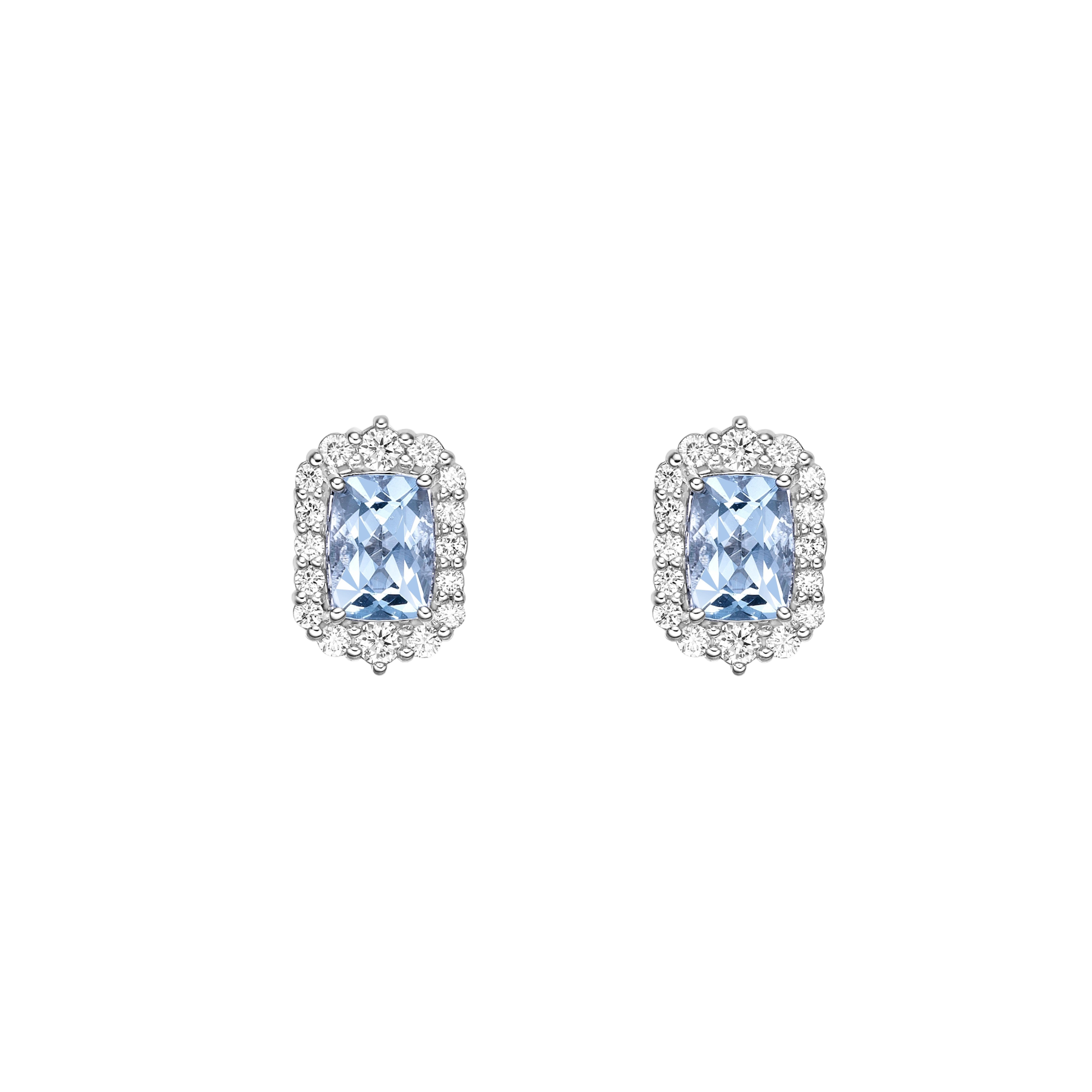 Contemporary 1.616 Carat Aquamarine Stud Earrings in 18Karat White gold with White Diamond. For Sale