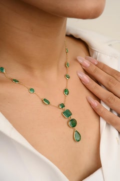 16.16 Carat Mixed Cut Emerald Necklace in 18k Solid Yellow Gold