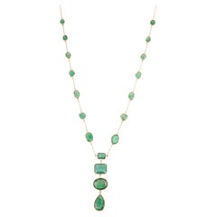 16.16 Carat Mixed Cut Emerald Necklace in 18k Solid Yellow Gold