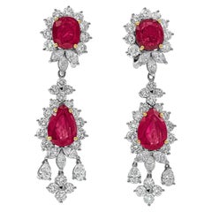 16.16 Carat Pear Shape Ruby and Diamond Chandelier Drop Earrings