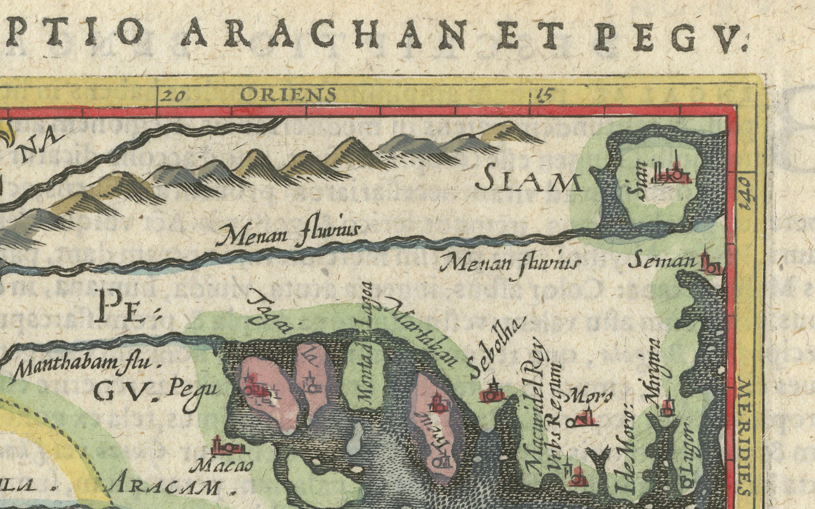 1616 Petrus Bertius Carte de l'Arakan et du Pegu en Asie du Sud-Est Bon état - En vente à Langweer, NL
