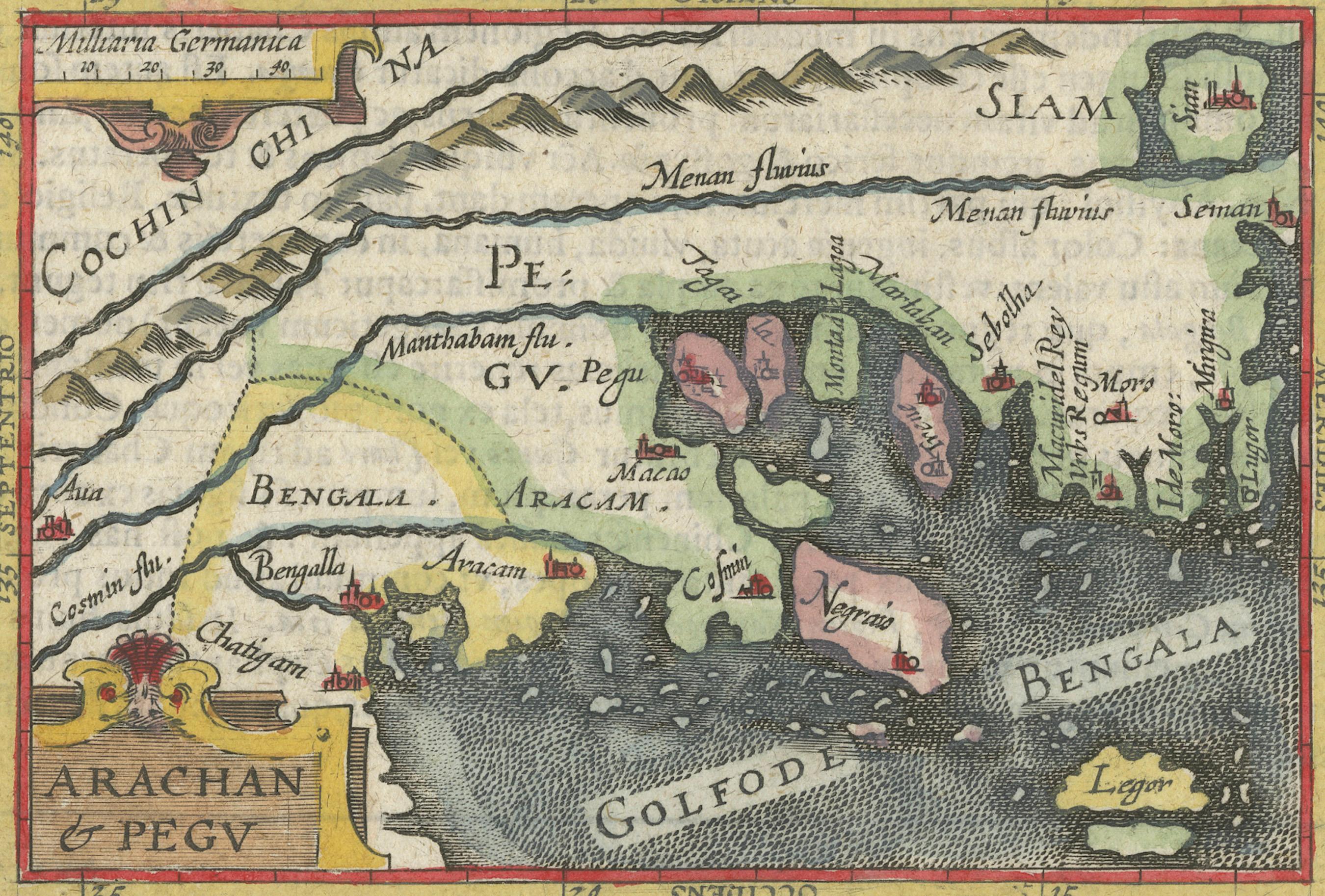 Début du XVIIe siècle 1616 Petrus Bertius Carte de l'Arakan et du Pegu en Asie du Sud-Est en vente