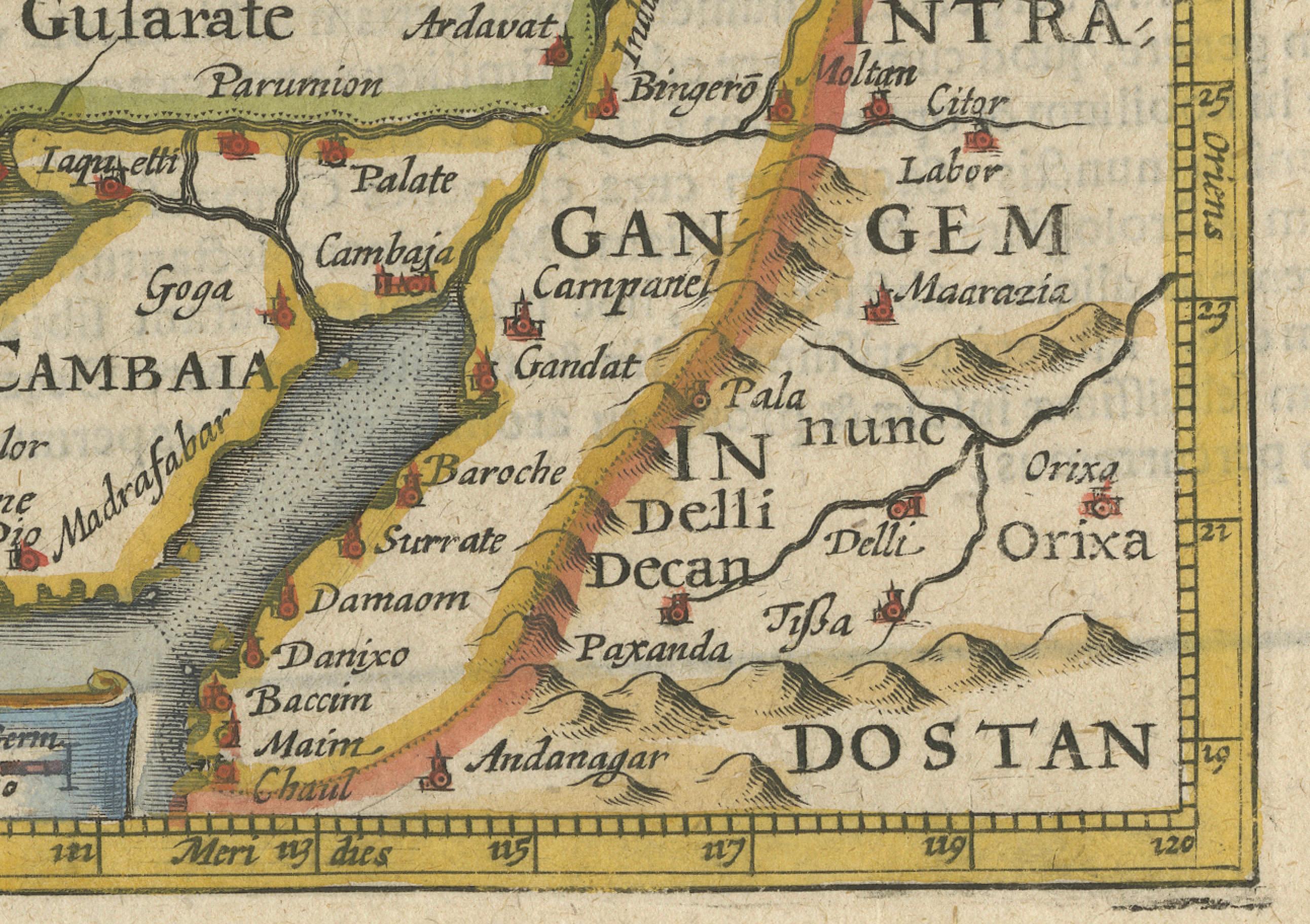 Early 17th Century 1616 Petrus Bertius Miniature Map of Cambay (Gujarat, India) For Sale