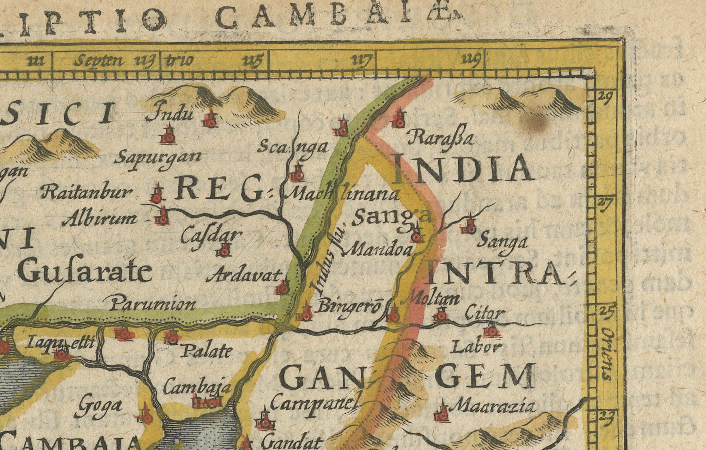 Paper 1616 Petrus Bertius Miniature Map of Cambay (Gujarat, India) For Sale