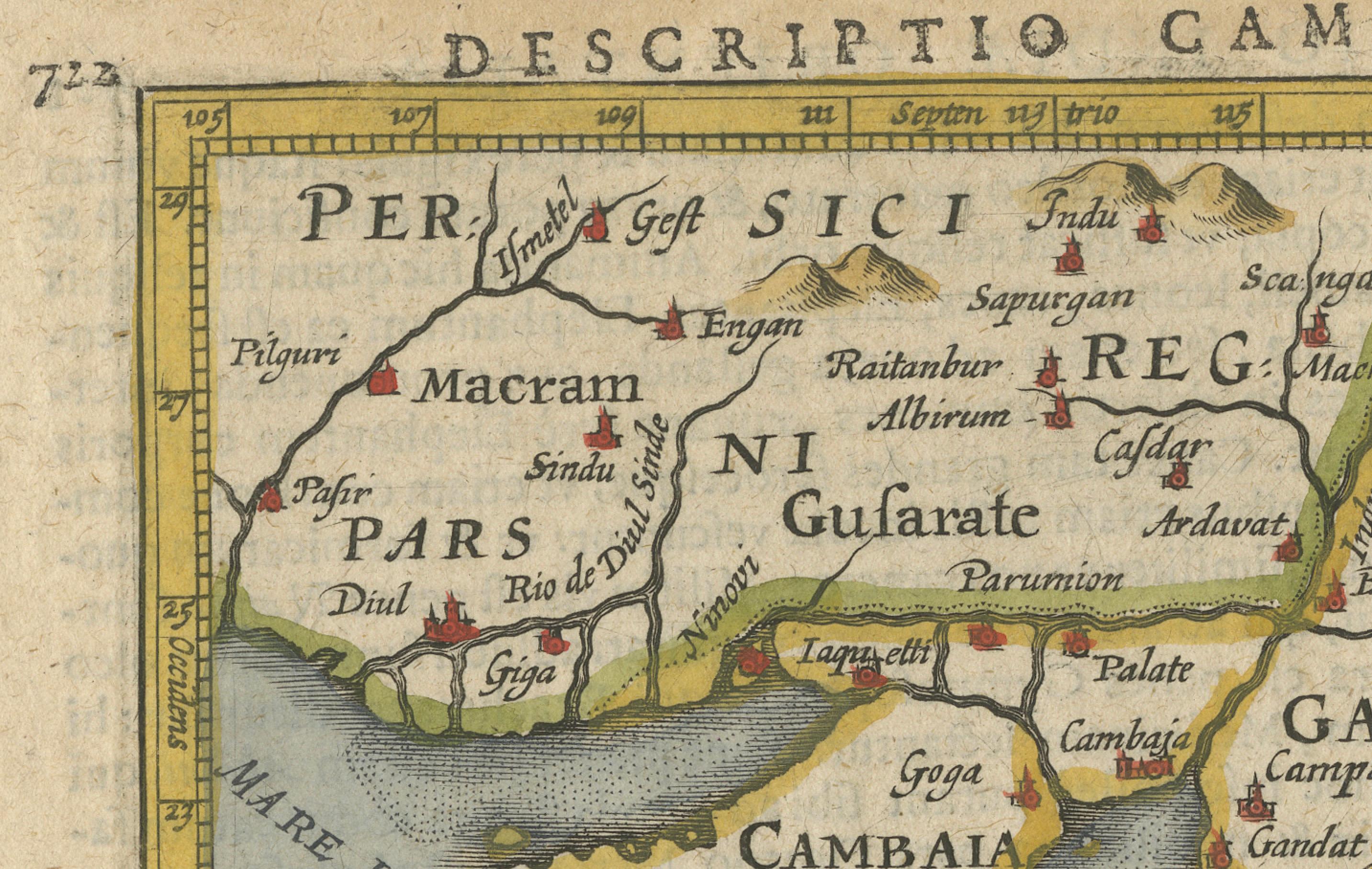 1616 Petrus Bertius Miniature Map of Cambay (Gujarat, India) For Sale 1
