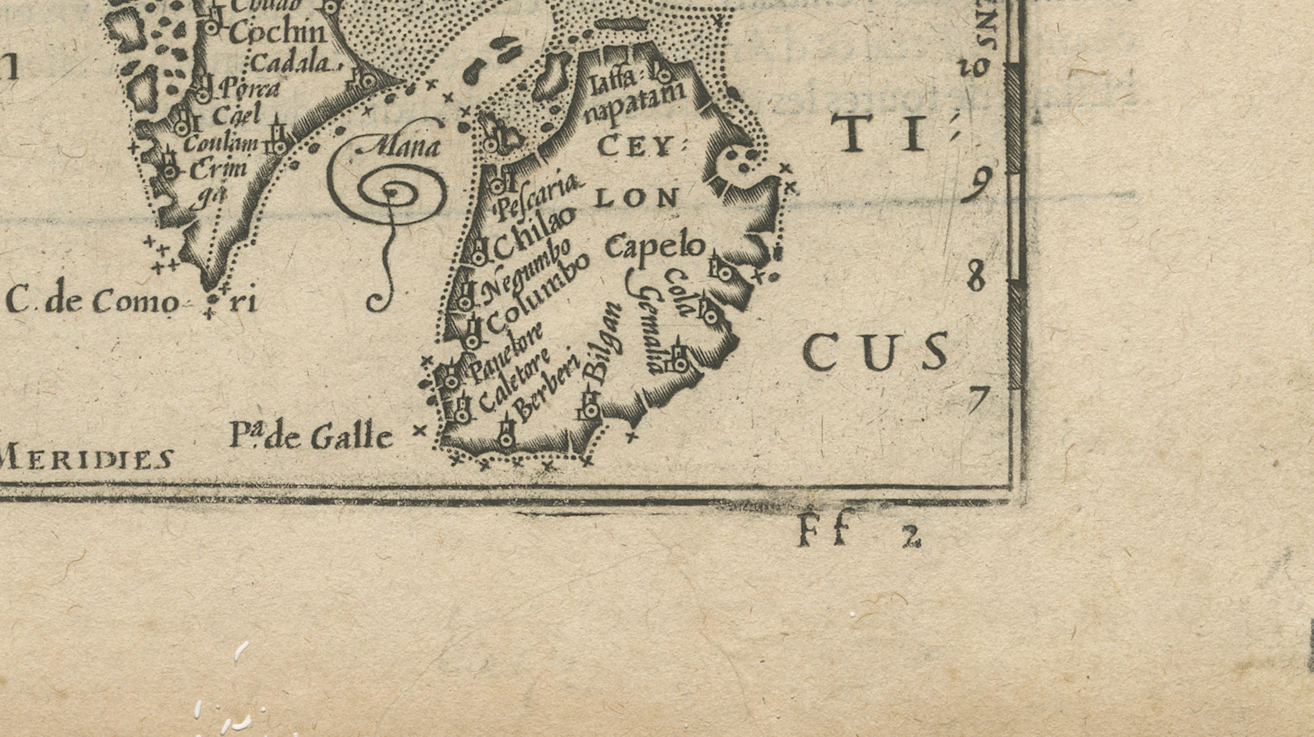 1616 Mapa de Petrus Kaerius del sur de la India y Ceilán - Narsinga et Ceylon Papel en venta