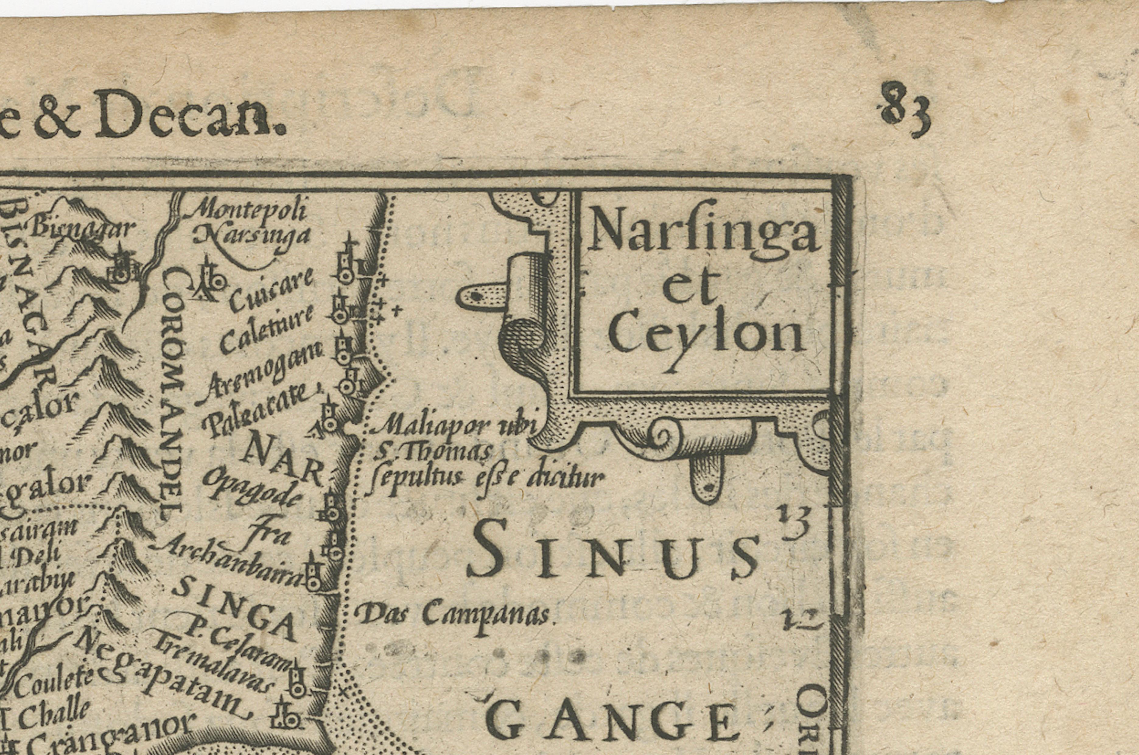 1616 Mapa de Petrus Kaerius del sur de la India y Ceilán - Narsinga et Ceylon en venta 1