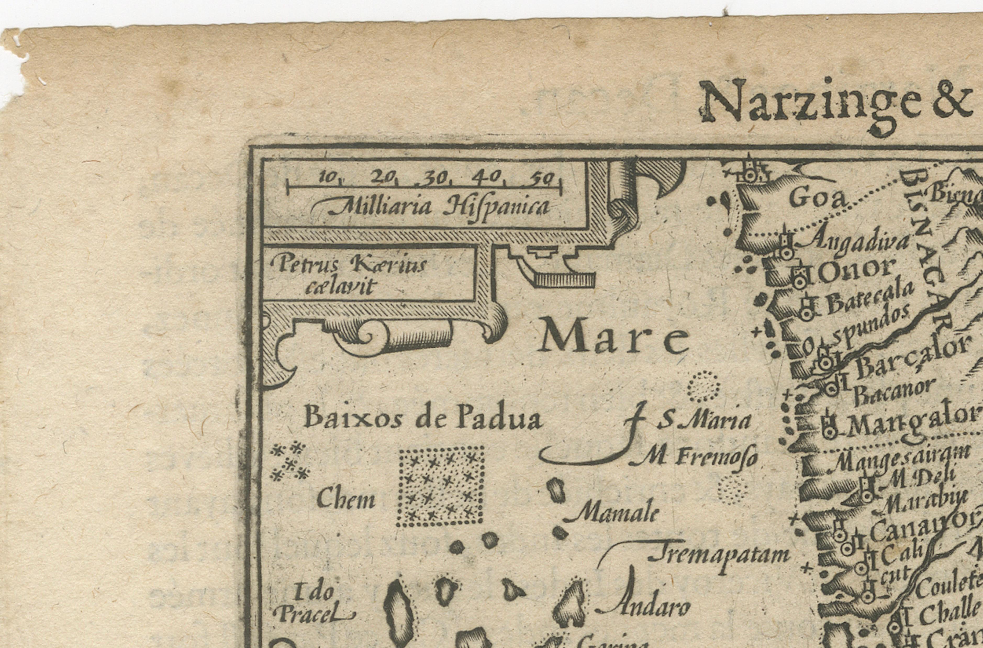 1616 Mapa de Petrus Kaerius del sur de la India y Ceilán - Narsinga et Ceylon en venta 2