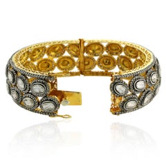 16.17ct Rosecut Diamonds Victorian Looking Cuff Made In 14K Gold and Silver
