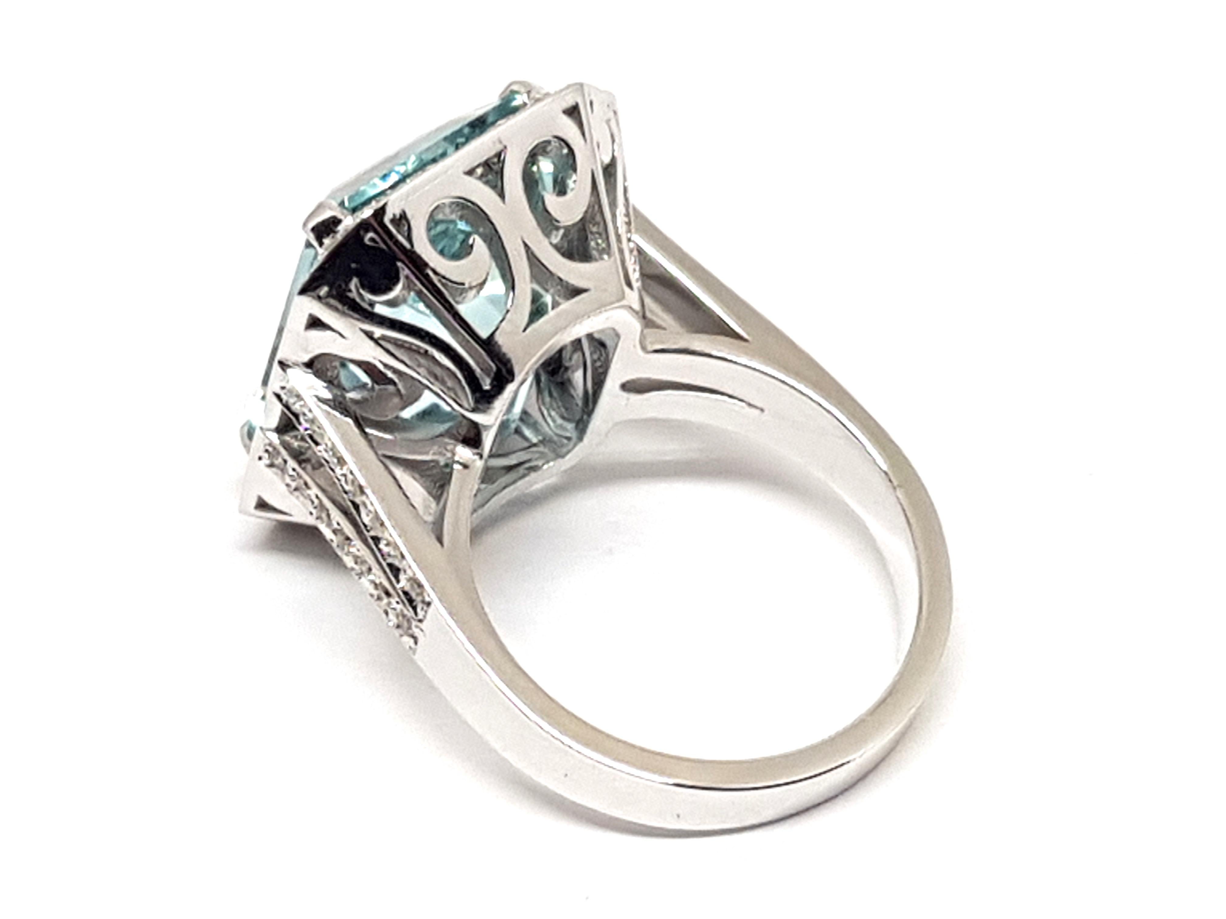 16.18 Carat 18 Karat White Gold Diamond Aquamarine Ring For Sale 4