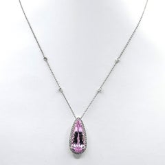 16.18 Carat Kunzite and Diamond White Gold Necklace