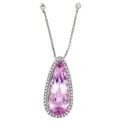 16.18 Carat Kunzite and Diamond White Gold Necklace