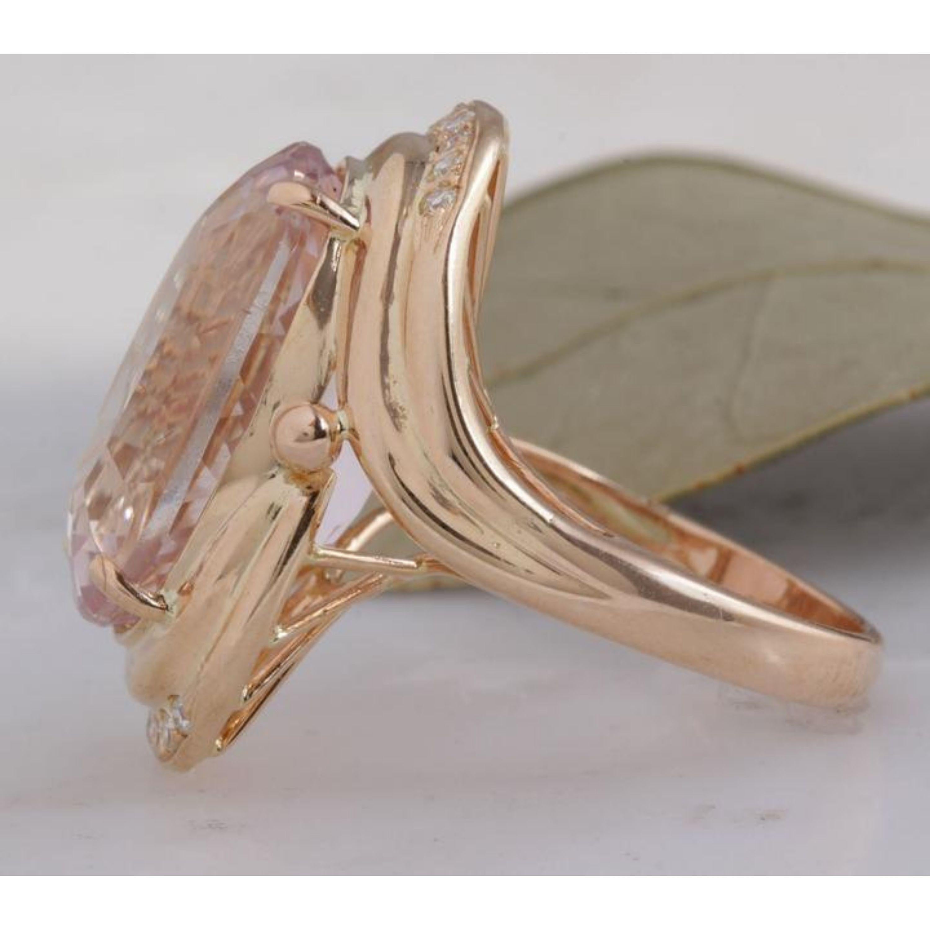 Mixed Cut 16.18 Carat Exquisite Natural Pink Kunzite and Diamond 14 Karat Solid Gold Ring For Sale