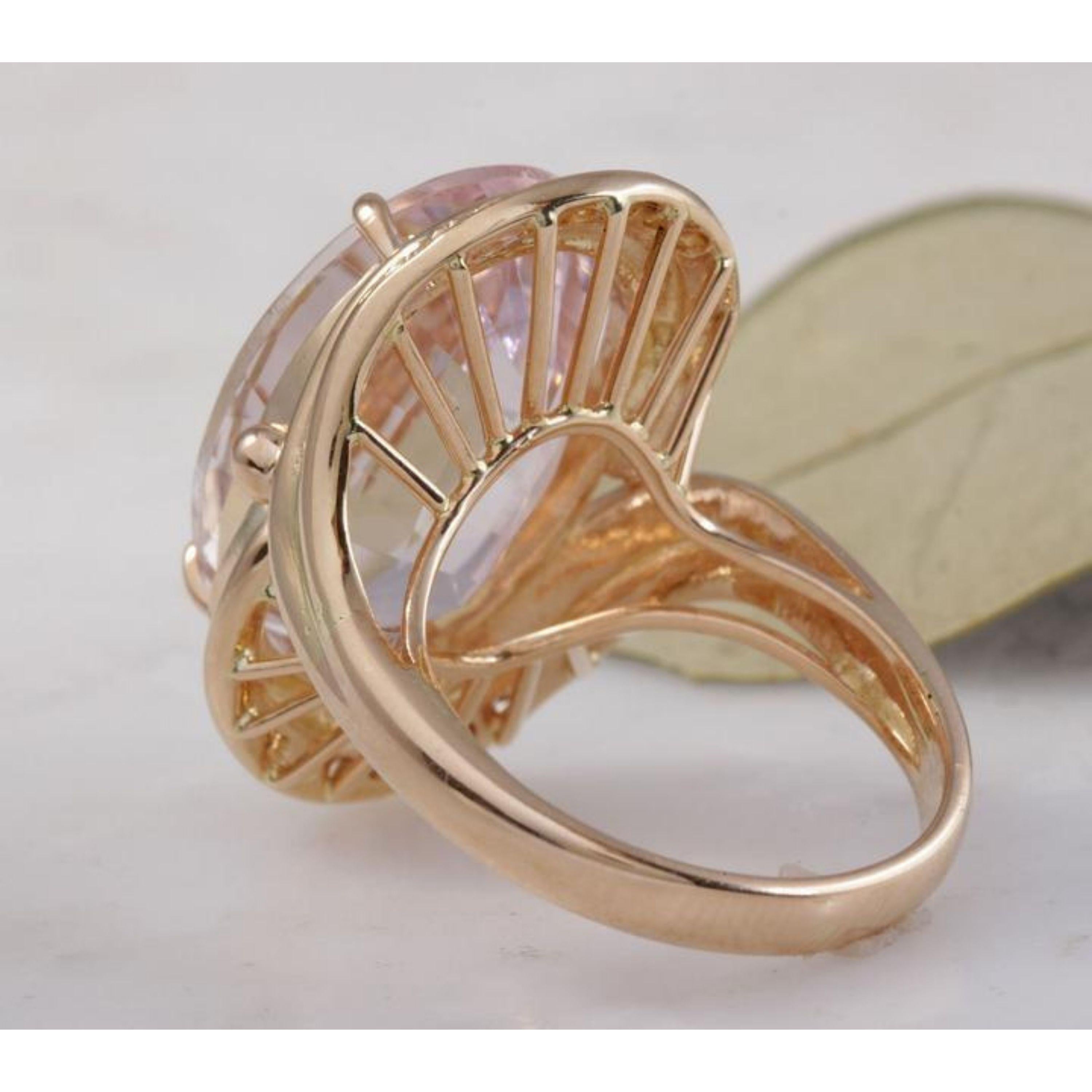 16.18 Carat Exquisite Natural Pink Kunzite and Diamond 14 Karat Solid Gold Ring In New Condition For Sale In Los Angeles, CA