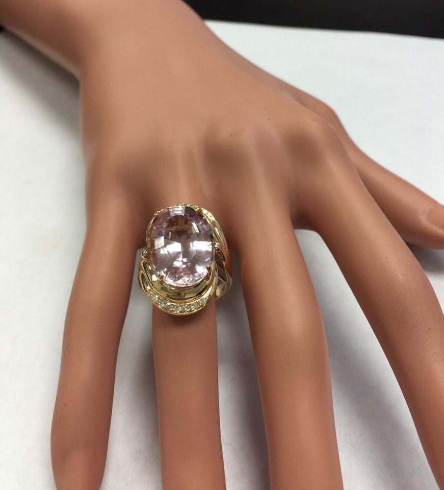 16.18 Carat Exquisite Natural Pink Kunzite and Diamond 14 Karat Solid Gold Ring For Sale 3