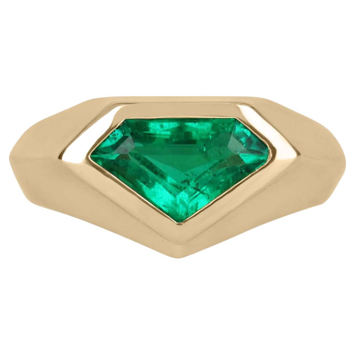 1.61ct 18K Colombian Emerald Superman/Kite Cut Solitaire Ring