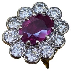 1.61ct Burmese Oval Ruby & Diamond (0.70ct) Cluster Ring in 18K Yellow Gold