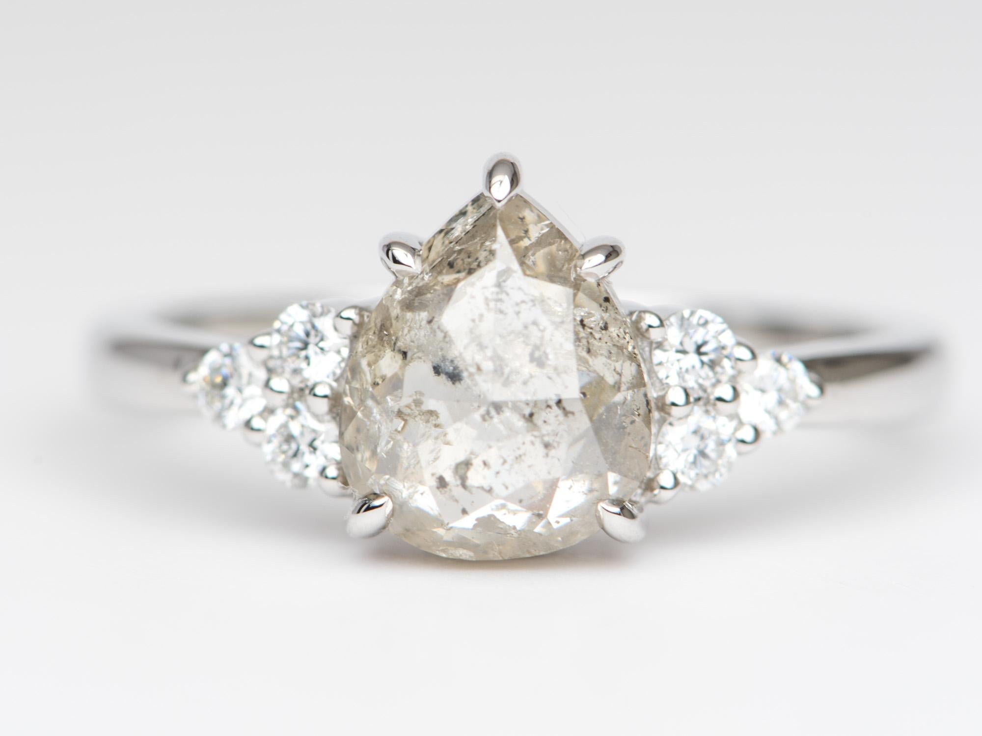 ♥ A clear celestial pear-shaped diamond with trio diamond sides
♥ Solid 14k white gold ring set with a beautiful pear-shaped diamond

♥ US Size 7 (Free resizing up or down 1 size)
♥ Gemstone: Diamond, 1.61ct; diamond, 0.17ct
♥ All stone(s) used are