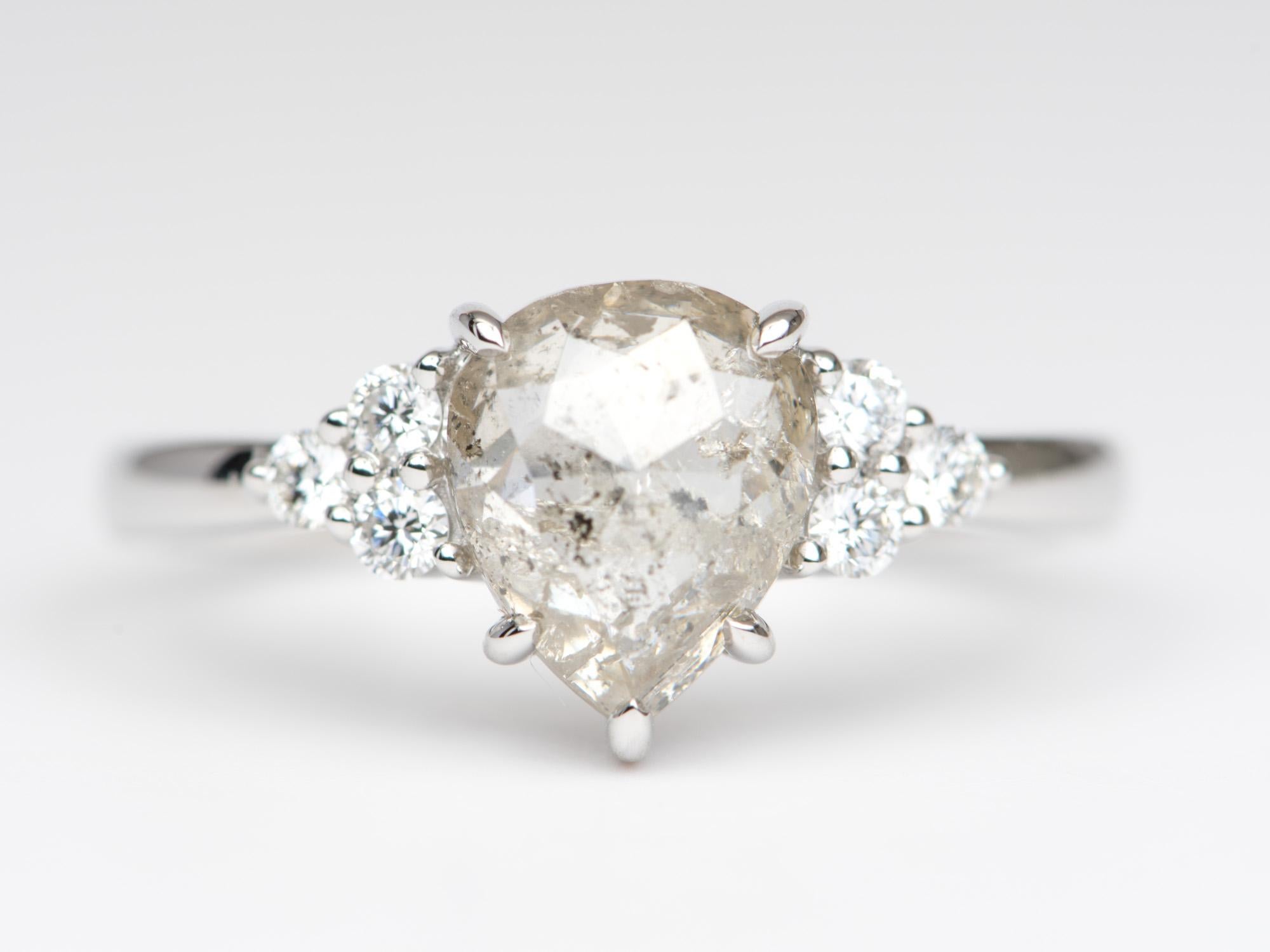 Pear Cut 1.61ct Celestial Diamond Trio Sides 14K White Gold Engagement Ring R6254 For Sale