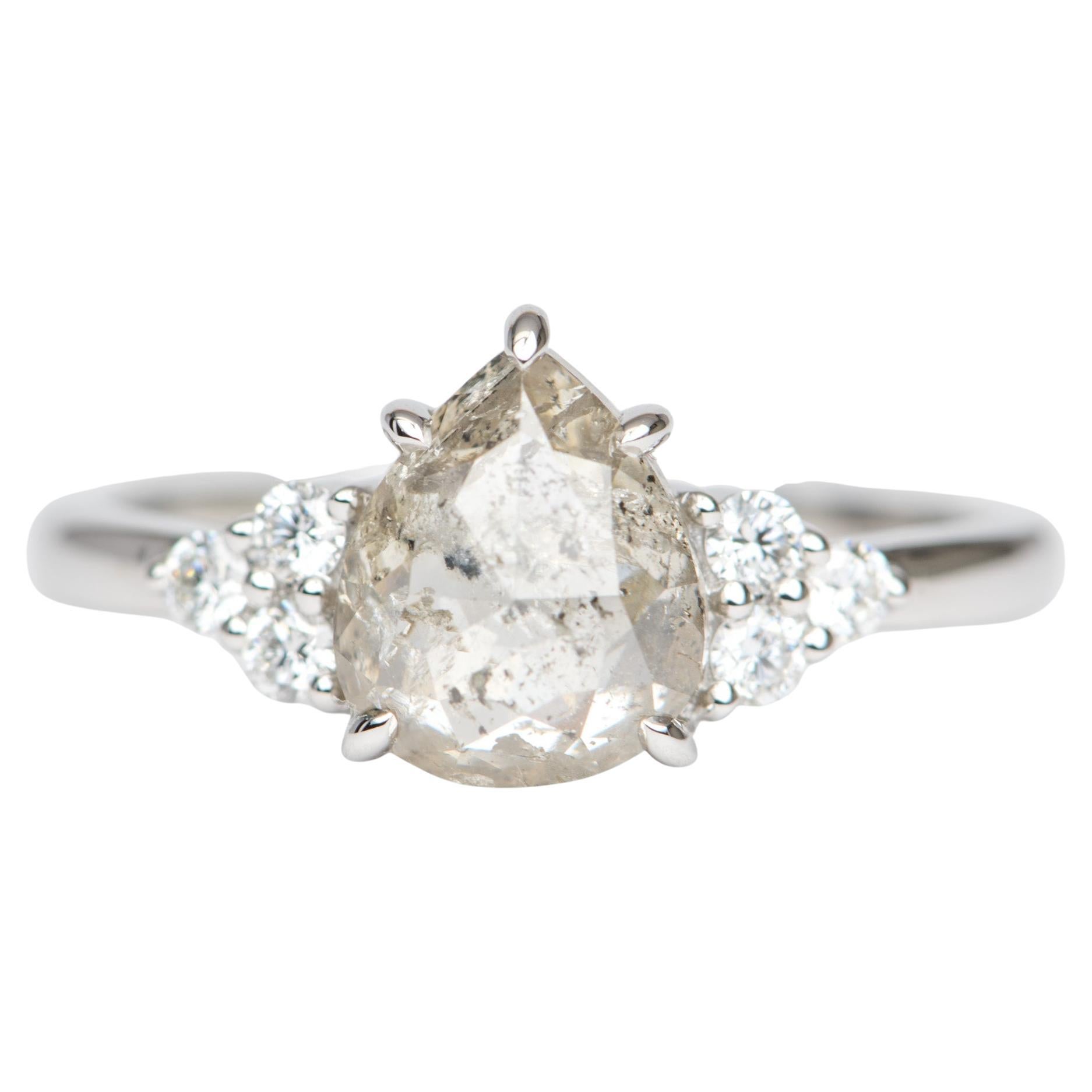1.61ct Celestial Diamond Trio Sides 14K White Gold Engagement Ring R6254 For Sale